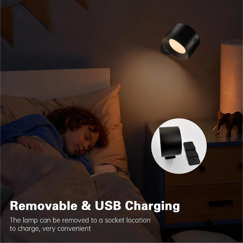 Kinkiety LED Montowane do Czytania z Pilotem Kinkiety Lampa z 3 Temperaturami Barwowymi Magnetyczny Obrotowy 360° Bezprzewodowy do Domu Żarówka