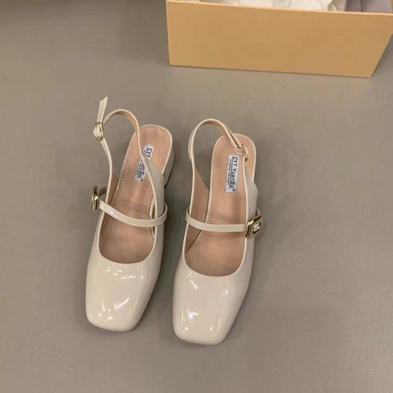 

Baotou Daily Casual Sandals Women s New Summer Square Head Middle High Heels Simple Comfortable Versatile Single Shoes 35 бежевый