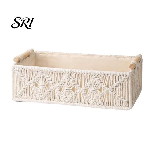 Neat Countertop Storage Box with Wooden Handles Large Capacity Basket Sturdy Frame Organizer Woven Design for Cosmetics And Sundries Space-saving