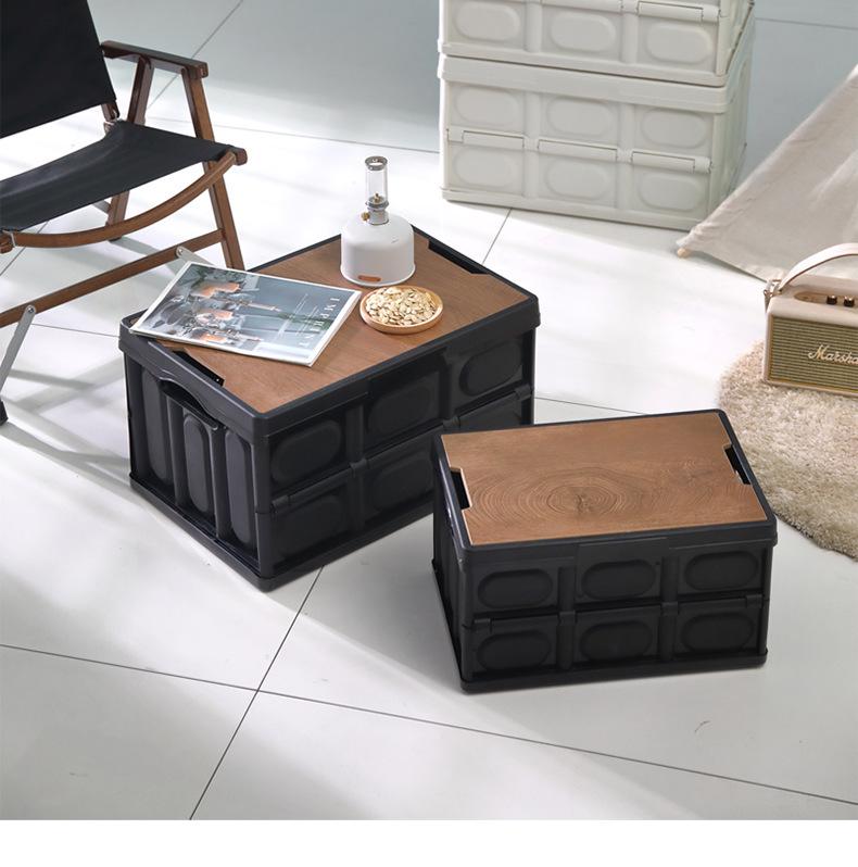 Multi-Functional Folding Camping Box with Wooden Lid: Portable Car & Outdoor Food Storage Suitcase