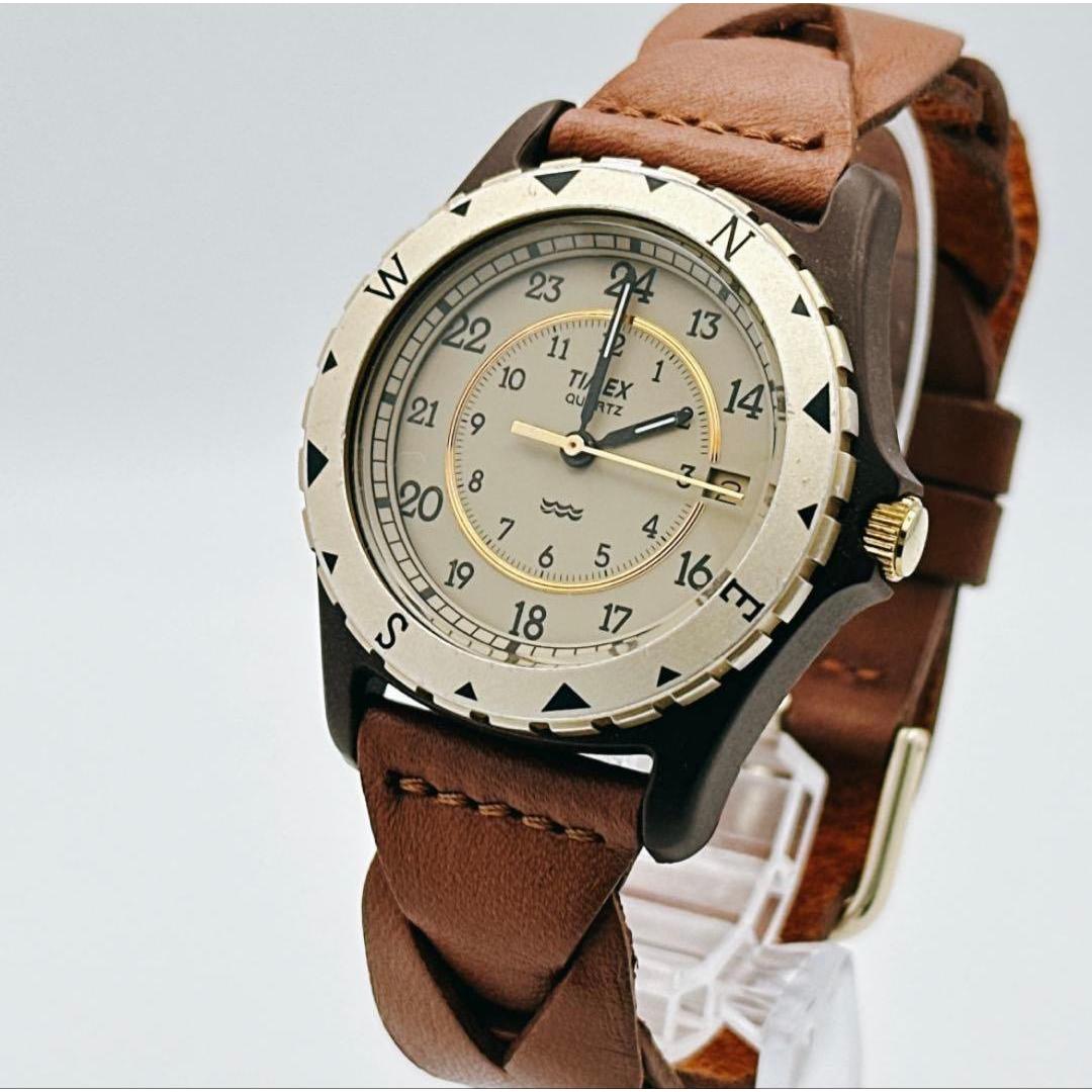 Used [Operation/Battery Replacement] TIMEX Safari SAFARI Men s Watch Leather Strap