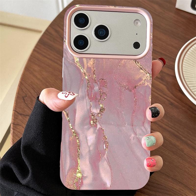 Fashion Luxury Pink Marble Silicone Phone Case For iPhone 13 14 15 16 11 12 17 Pro Max Shockproof Lichee Pattern TPU Soft Cover