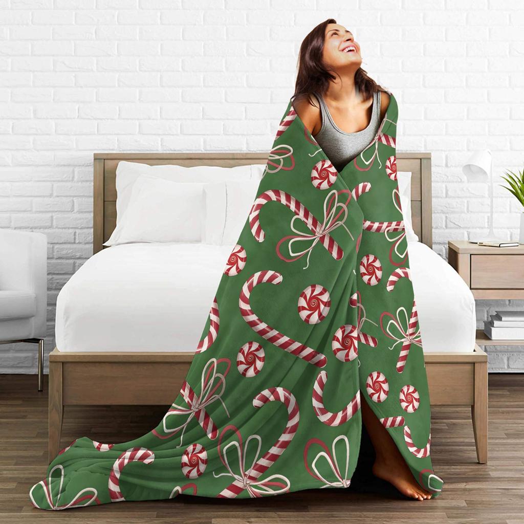 Peppermint Paradise Candy Cane Christmas Blanket Quality Soft Warm Throw Blanket Winter Travel Office Bedroom Bedspread