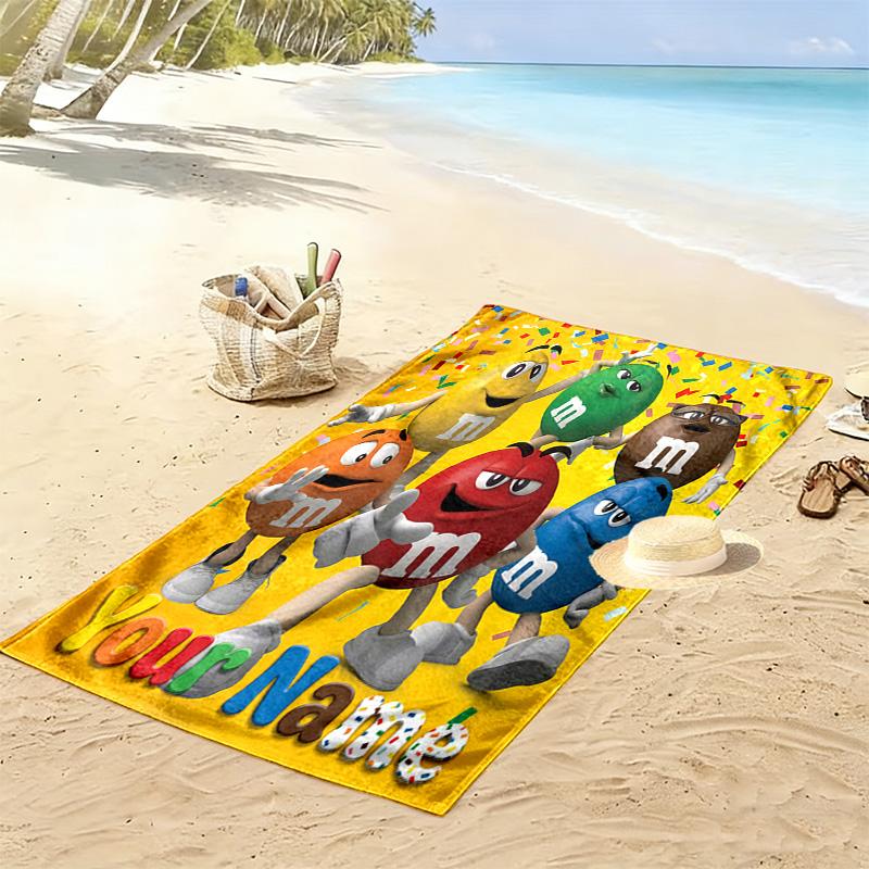 Custom Name M&M's Print Beach Towel, Large Soft Quick Dry Towel for Beach Camping Swimming -HE67