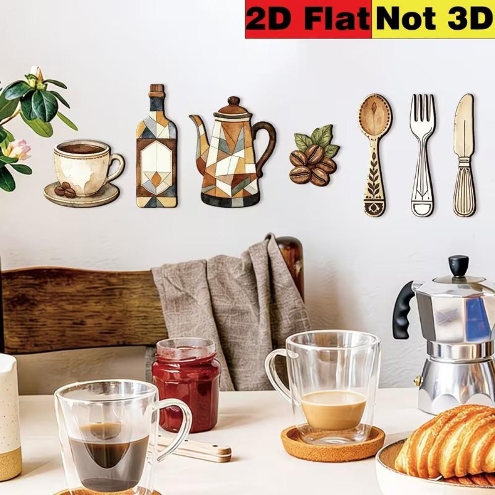 7Pcs Rustic Distressed Floral Coffee Element Wall Plaques Dining Room Wall Decor Set Thanksgiving