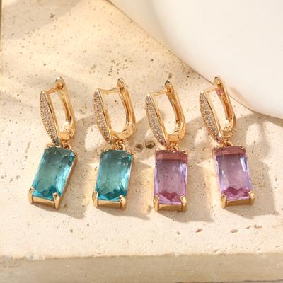 Rectangular Imitation Crystal Dangle Earrings for Women New Fashion Zirconia Earring Golden Wedding Party Jewelry Accessories