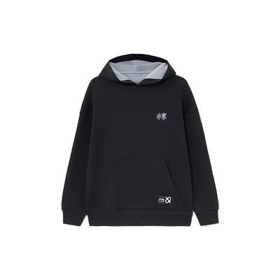 Li-Ning Sports Trend Series Logo Embroidered Loose-Fit Reversible Pullover Hoodie Unisex Tops Black Grey AWDS087-5