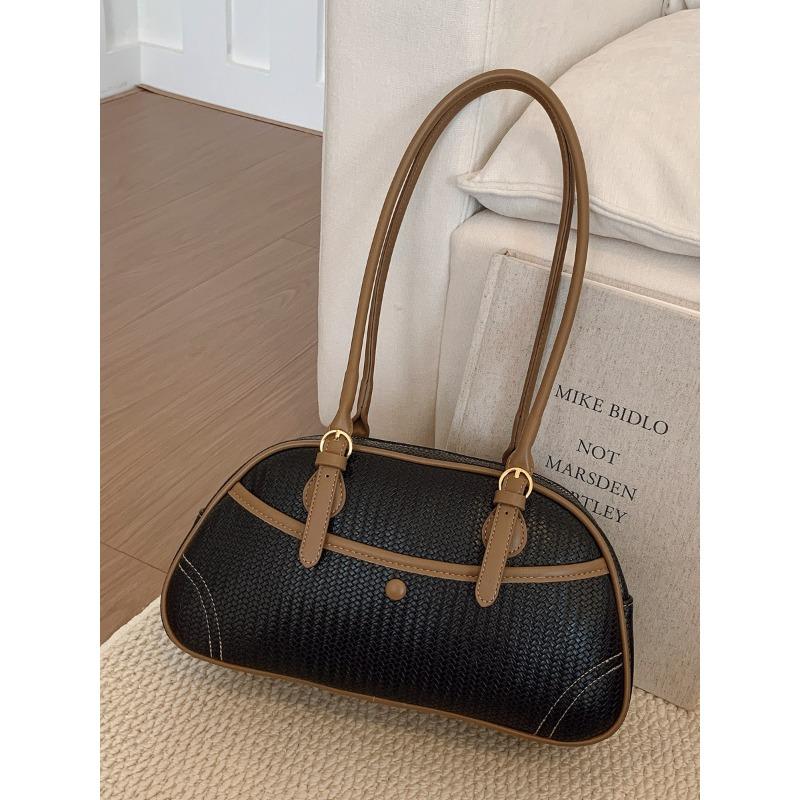 

Spring solid color texture niche retro fashion style shoulder crossbody portable shell bag чёрный