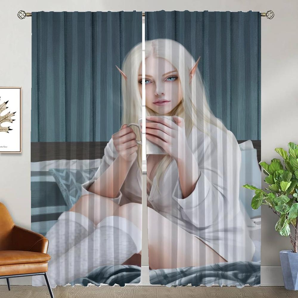 

Тюль для спальни, женские эльфийские шторы, домашний интерьер, шторы, 2 шт., занавеска для гостиной, перегородка, украшение на Хэллоуин, кухня W50xH70cmx2pcs-CL