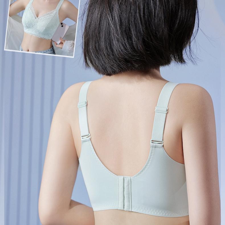 Sommarunderkläder för kvinnor utan bygel tunn spets push up bh dubbelknäppt plusstorlek anti-häng fullkupa bh