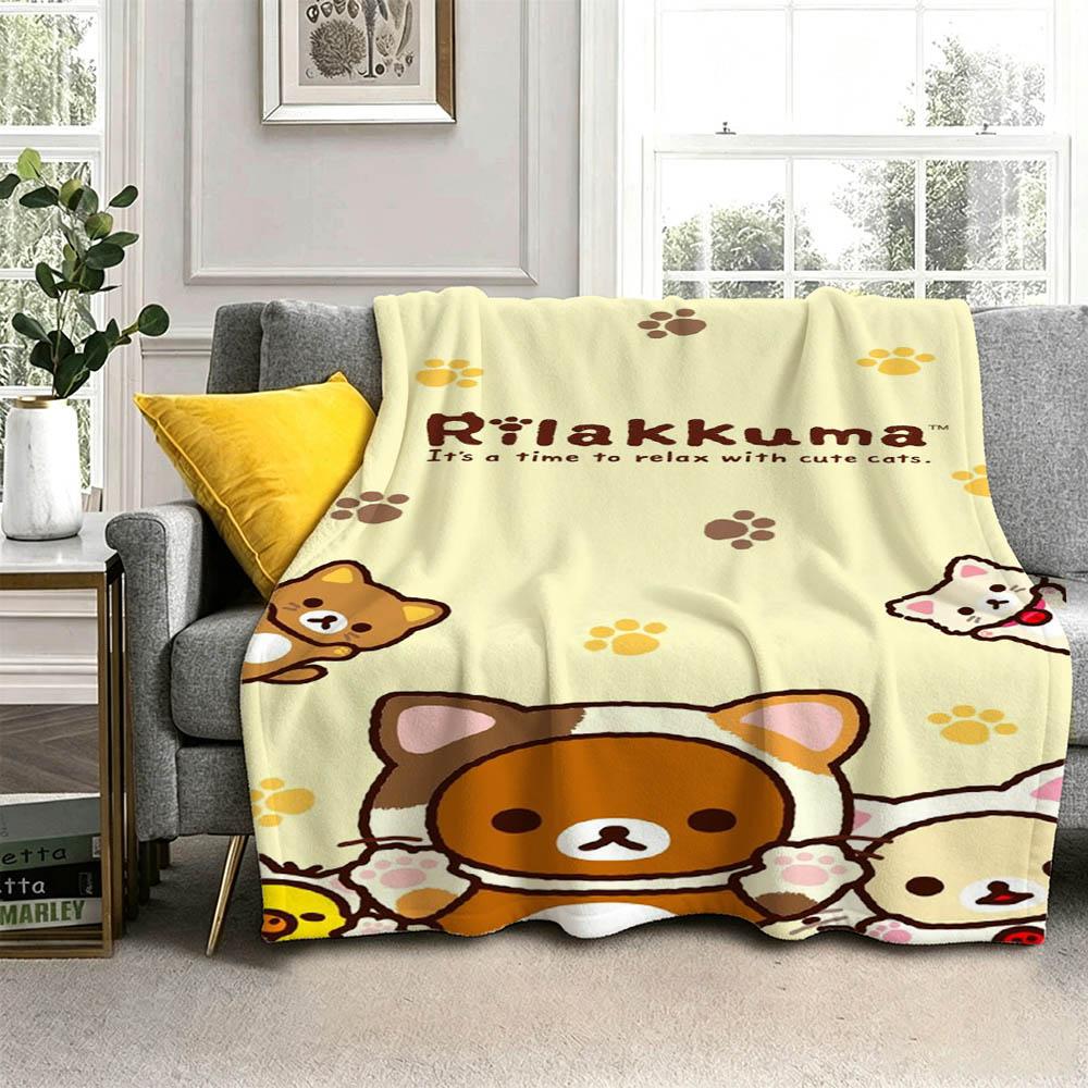 Hot Cute Kawaii Cartoon R-RilakkumaS 3D Flannel Blanket Soft Throw Blanket Art For Home Decor Bedroom Bed Sofa Picnic Fans Gift