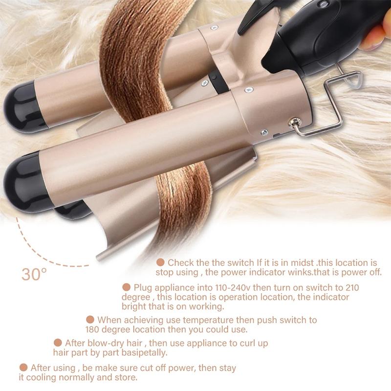 Fer à friser électrique pour cheveux bouclés, rouleau de poulet, vague d'eau coréenne, permanente, fer à friser à trois tubes, outil de modelage des vagues