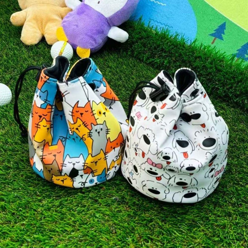 

Graffiti Puppy Golf Ball Storage Bag PU Leather Golf Ball Container Gym Sports Cat