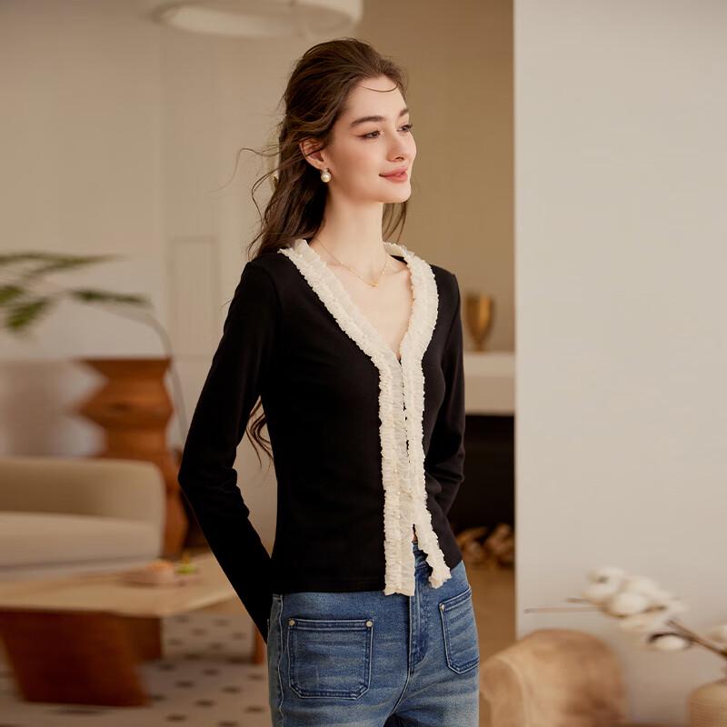 Bailuyu Elegant V-Neck Color Block Knit Top