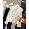 Women's Tie Neck Long Sleeve Blouse Loose Fit Casual Shirt Polka Dot Ruffle Chiffon Top Elegant Flare Cuff Blouse