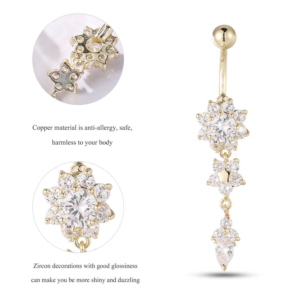 Flower Shaped Anti allergy Copper Belly Navel Plating Body Piercing Jewelry Gold