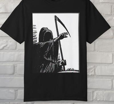 Grim Reaper Comic Shirt Vintage Goth Punk Dark Aesthetic Halloween Tee Unisex T-Shirt