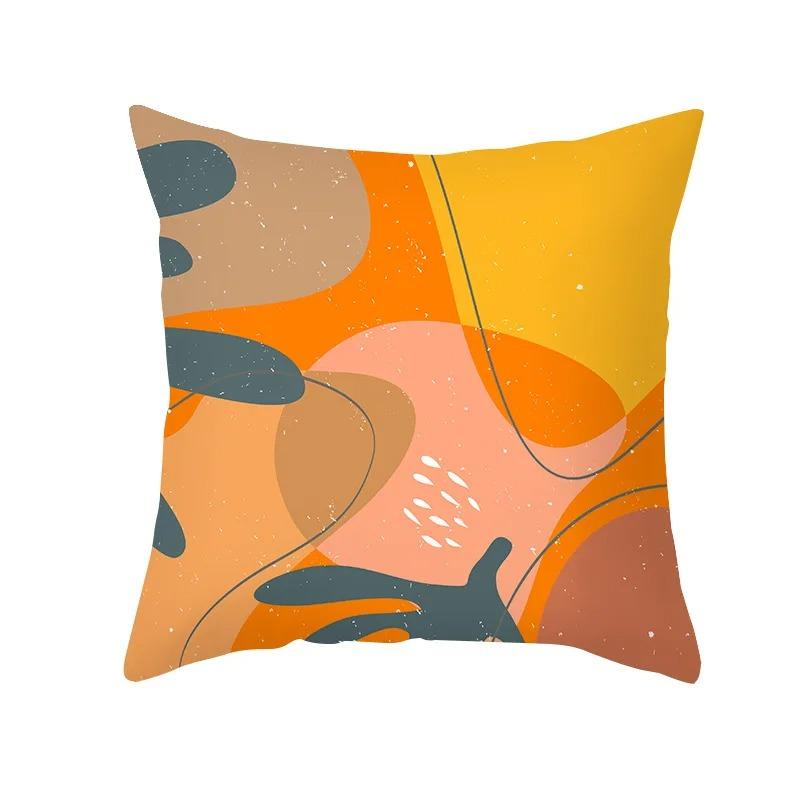 Nordic Orange Geometric Print Peach Skin Fabric Pillowcase Home Room Decoration Office Seat Living Room Sofa Cushion Cover
