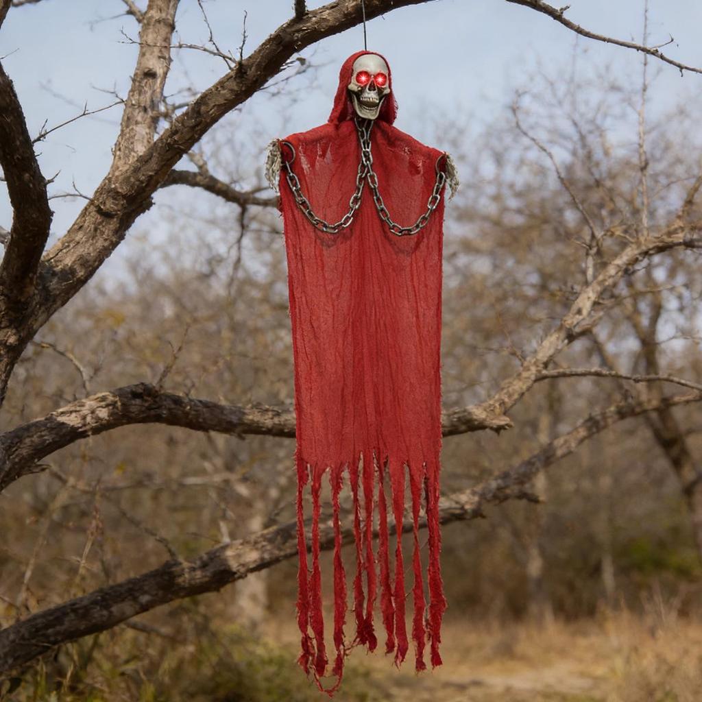 Halloween Voice-Activated Red Hanging Ghost - Luminous Horror Prop for Escape Rooms and Bars