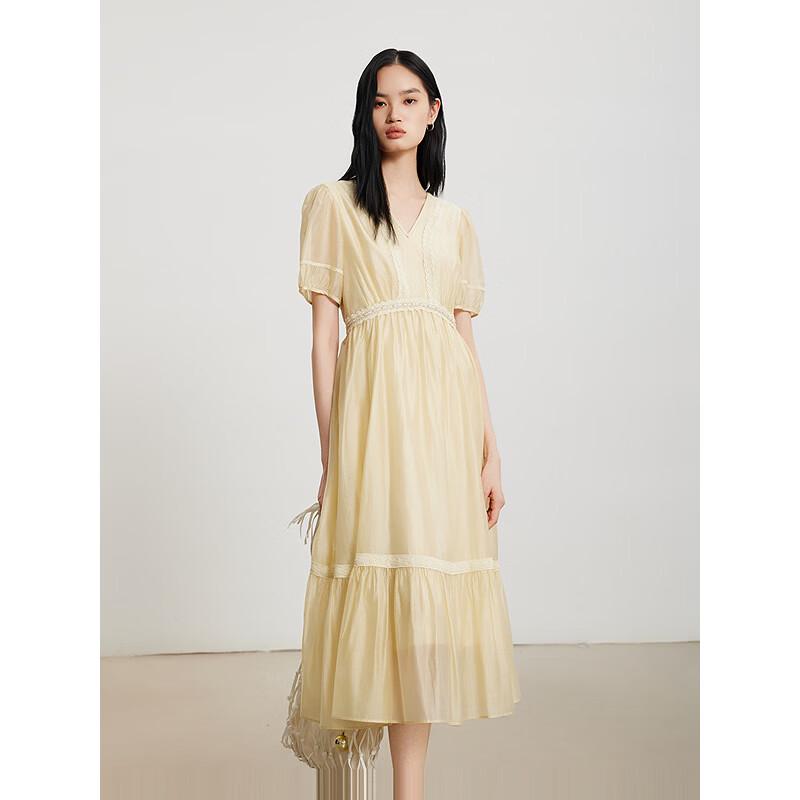 Gejin Elegant V-Neck Short-Sleeve Summer Dress M
