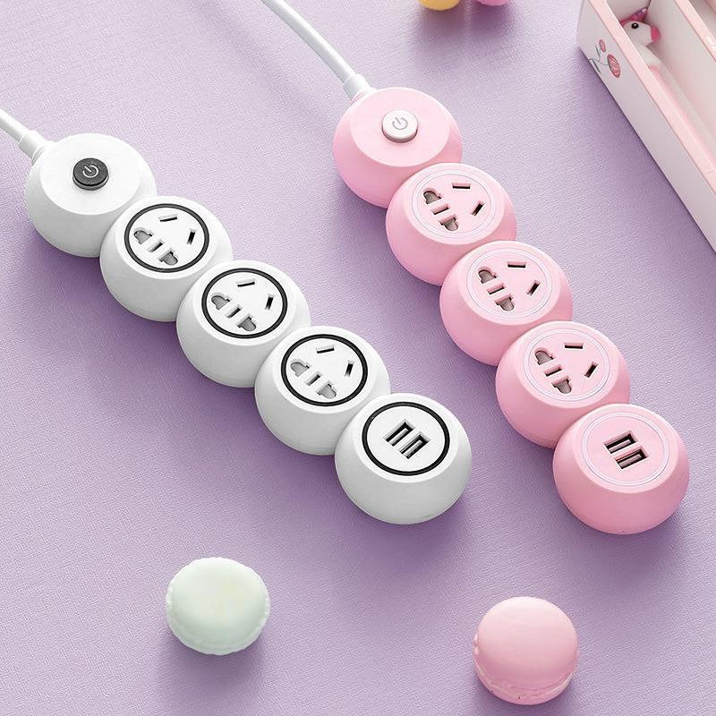 Usb Power Strip, Multi-Hole And Multi-Port Plug, Student Dormitory Home Pink Cute Socket With Cable Power Strip Power Converter