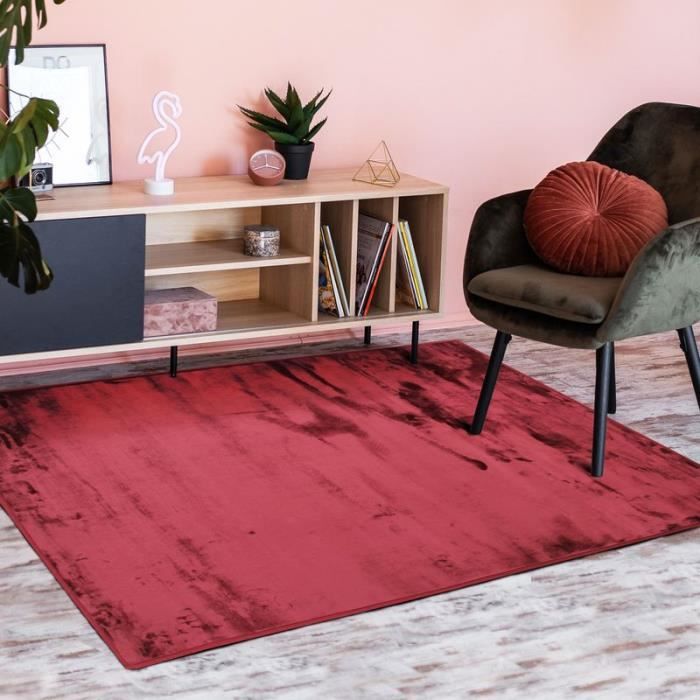 Tapis extra-doux eff velours rouge foncé 120x170
