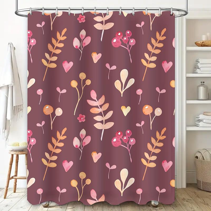 Delightful Floral Shower Curtain Waterproof Fabric Print Home Decor Bathroom Accessories Set