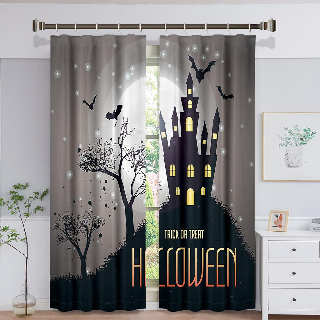 Fröhliches Halloween Schloss Kürbis Hexe Mond Fenstervorhang für Kinder Wohnzimmer Schlafzimmer Badezimmer Küche Tür Schrank Dekor Haken