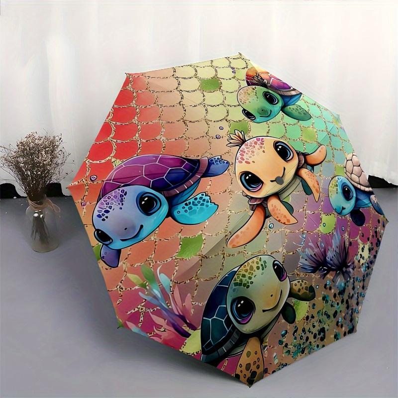 Schildkrötenfreunde, Meeresmosaik Thema 8 Knochen Hand Automatisches Falten Mode Regenschirm, Kompaktes und Tragbares Design, Ein Perfektes Geschenk zum Geburtstag,
