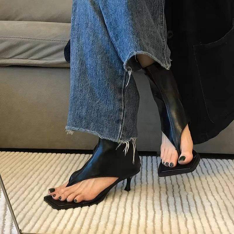 Fashion Women Sandals High Quality Summer Sandals Woman Solid Color Mid Heel High Heels Shoes Women Open Toe Flip Flops Sandals Female