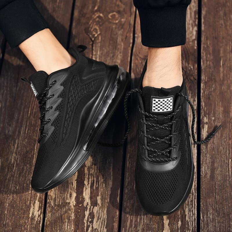 Fashion Air Cushion Running Shoes Anti Slip Walking Shoes Men Outdoor Comfortable Fashionable Lace Up Height Increasing Full-length