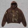 Europe, America 2025 American Graffiti Printing Men's and Women's Loose Casual Zipper Hooded Sweater Trendy Brand