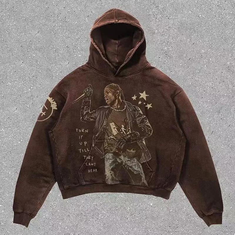 Europe, America 2025 American Graffiti Printing Men's and Women's Loose Casual Zipper Hooded Sweater Trendy Brand