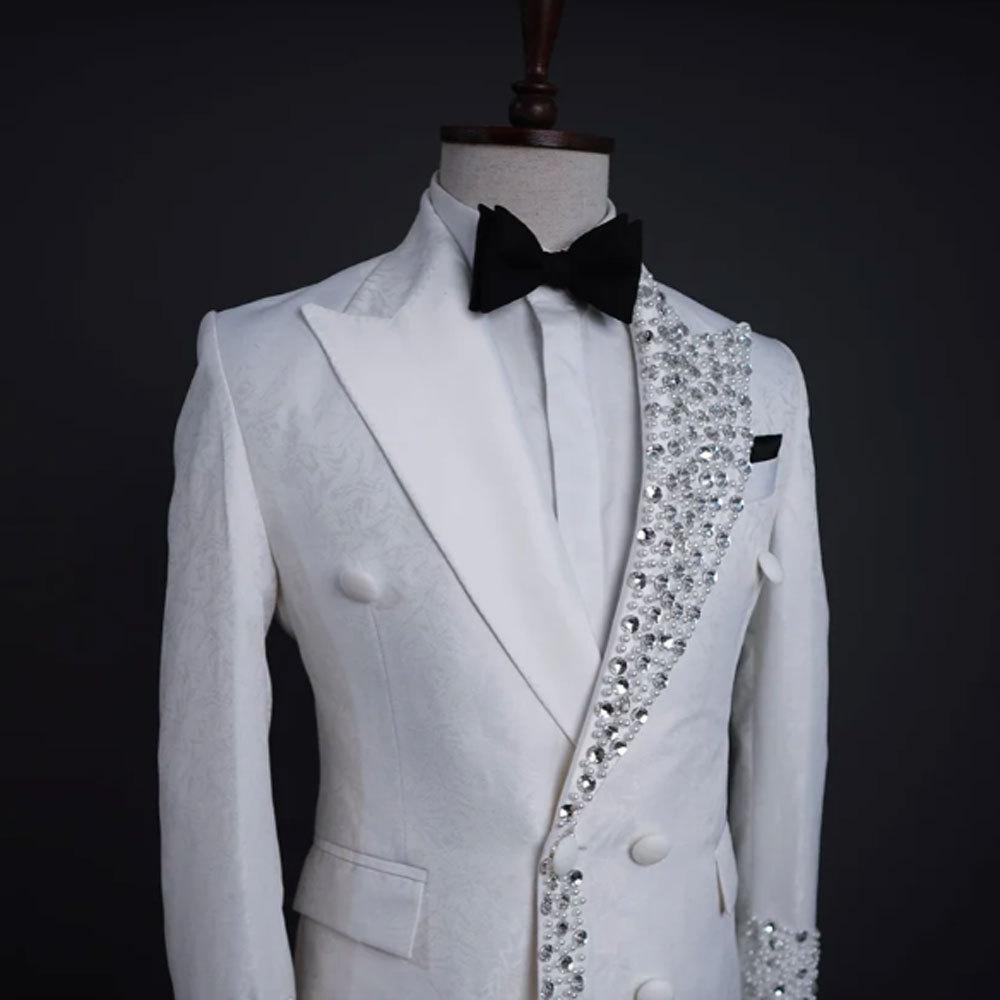 

Свадебные мужские костюмы смокинги новый современный костюм с кристаллами пиковый лацкан однобортный блестящий пиджак с бриллиантами брюки S