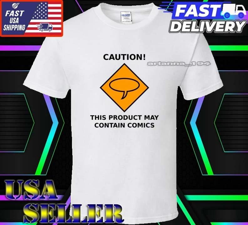 New Shirt Caution! May Contain Comics Logo T-Shirt Funny Unisex Size S-5XL 2XL