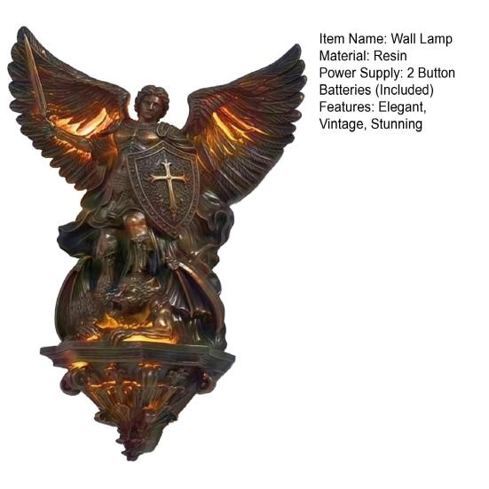 Resin Vintage Vegglampe Liten Vinget Engel/Jesus/Jomfru Maria Veggapplikasjon Middelaldersk Gotisk LED Veggdekor for Soverom Stue Gang
