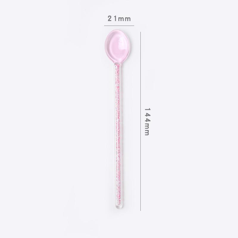 Star Diamond Glass Spoon with High Appearance and Long Handle Coffee Stir Spoon, High Temperature Resistant Stir Rod, Cute Small розовый