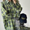 Retro Plaid Loose Lapel Long Sleeve Shirt for Women - Spring & Autumn