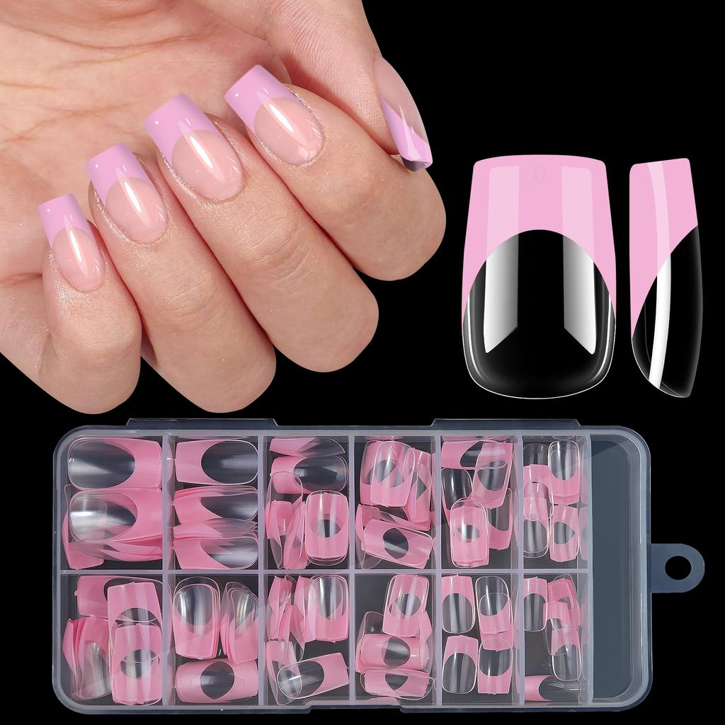 120pcs False Nails Coffin Nude White French Frosted Full Cover Ballet Artificial Fingernails Detachable Press On Fake Nail Tips