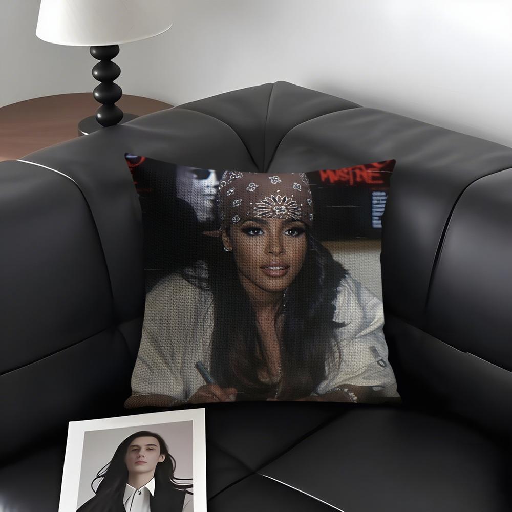 A-Aaliyah Sänger Kissenbezug Natürlicher Leinen Bio-Stoff Beidseitiger Druck Sofa Heimdekoration Geschenk Kissenhülle