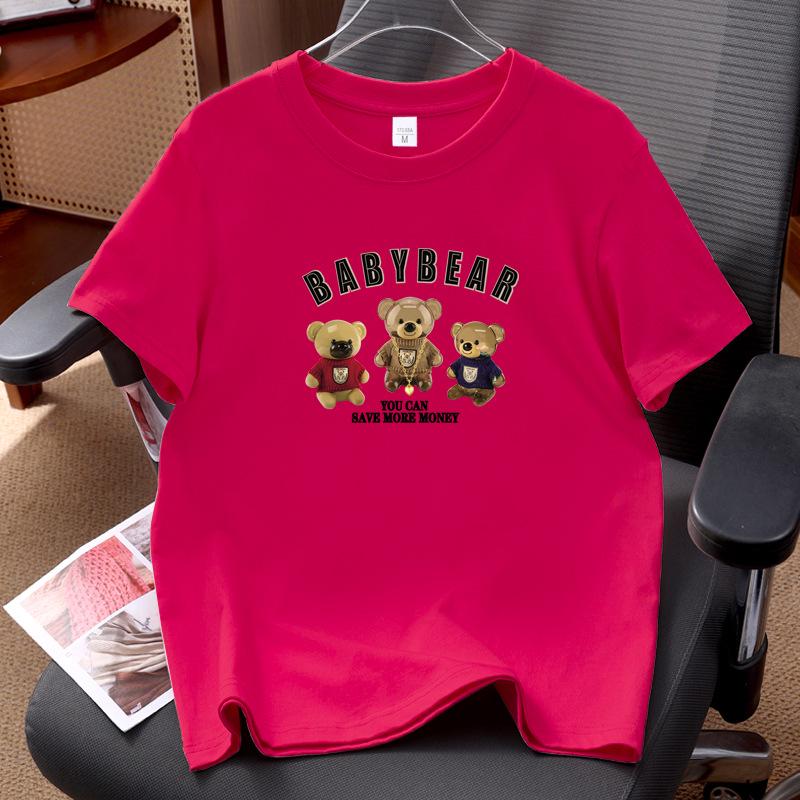 Unisex American Style Bear Print Cotton Casual T-shirt