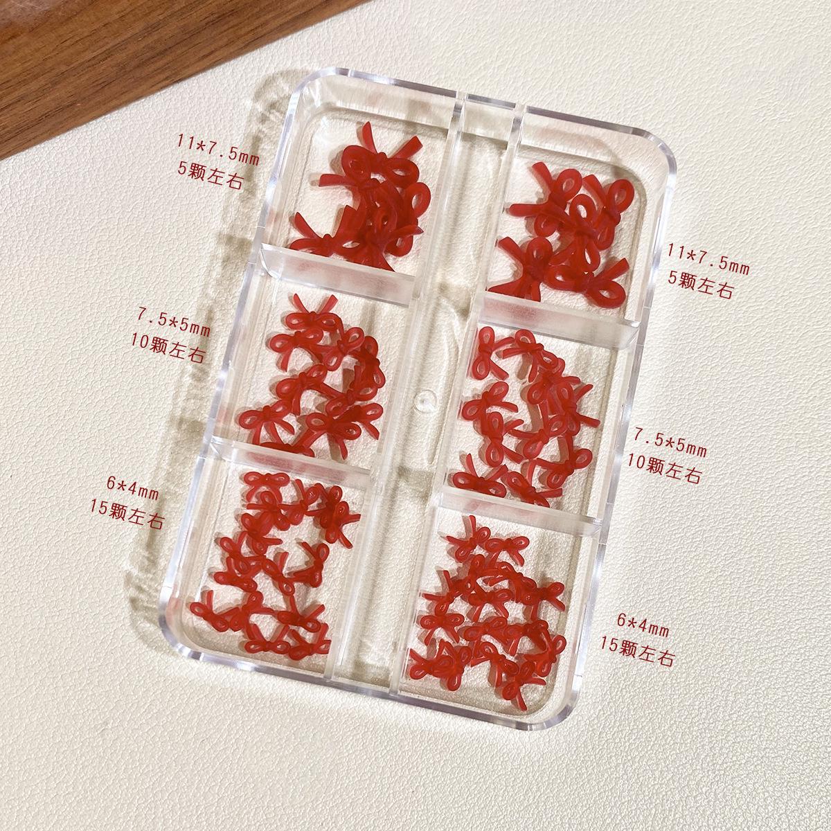 6-Compartment Wine Red 3D Bow Nail Art Set - Maillard Color Scheme
