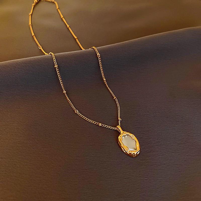 Goldbarren Bohnen Halskette - Edelstahl, Nischendesign, Schlichte Schlüsselbeinkette, Vielseitiger Modeschmuck