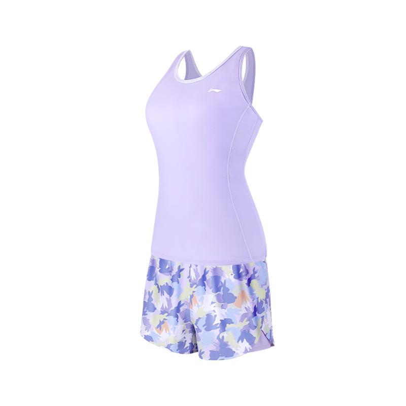 Li Ning Two Piece Swimsuit Women s Light Purple Blue Floral LNYW182-2 2XL