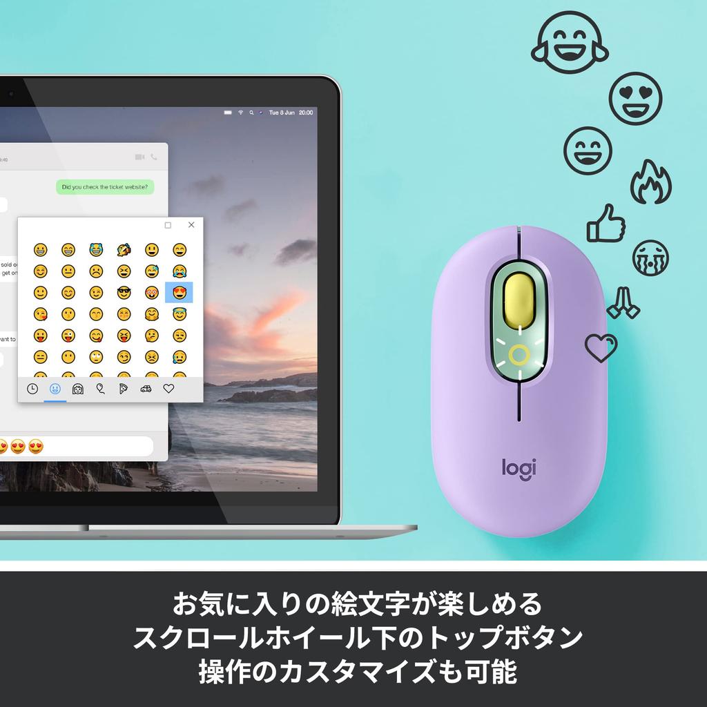 Logitech POP MOUSE M370PL Leise Kabellose Maus, Bluetooth, Logitech Bolt (Vereinheitlichung nicht unterstützt), Beidhändig, Kompatibel mit Windows, Mac, iPad,