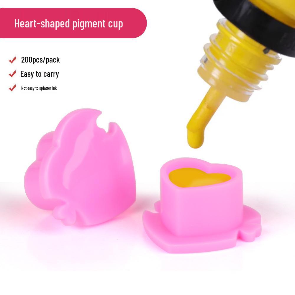 200 Heart-Shaped Tattoo Ink Cups with Base - Plastic Pigment Containers for Tattoo Art