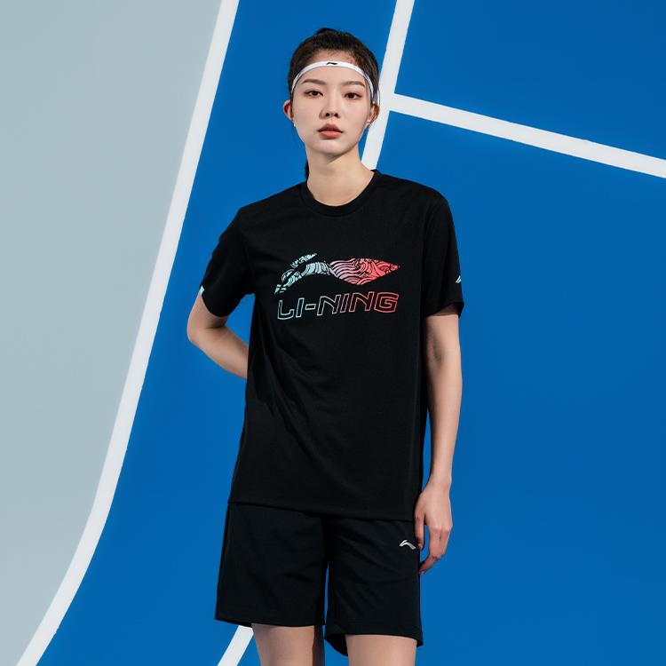 Li Ning Sportlich Lässig Einfarbig Buchstaben Rundhals Pullover Bequem Atmungsaktiv Badminton Shirt Unisex Oberteile Schwarz AHSV055-1