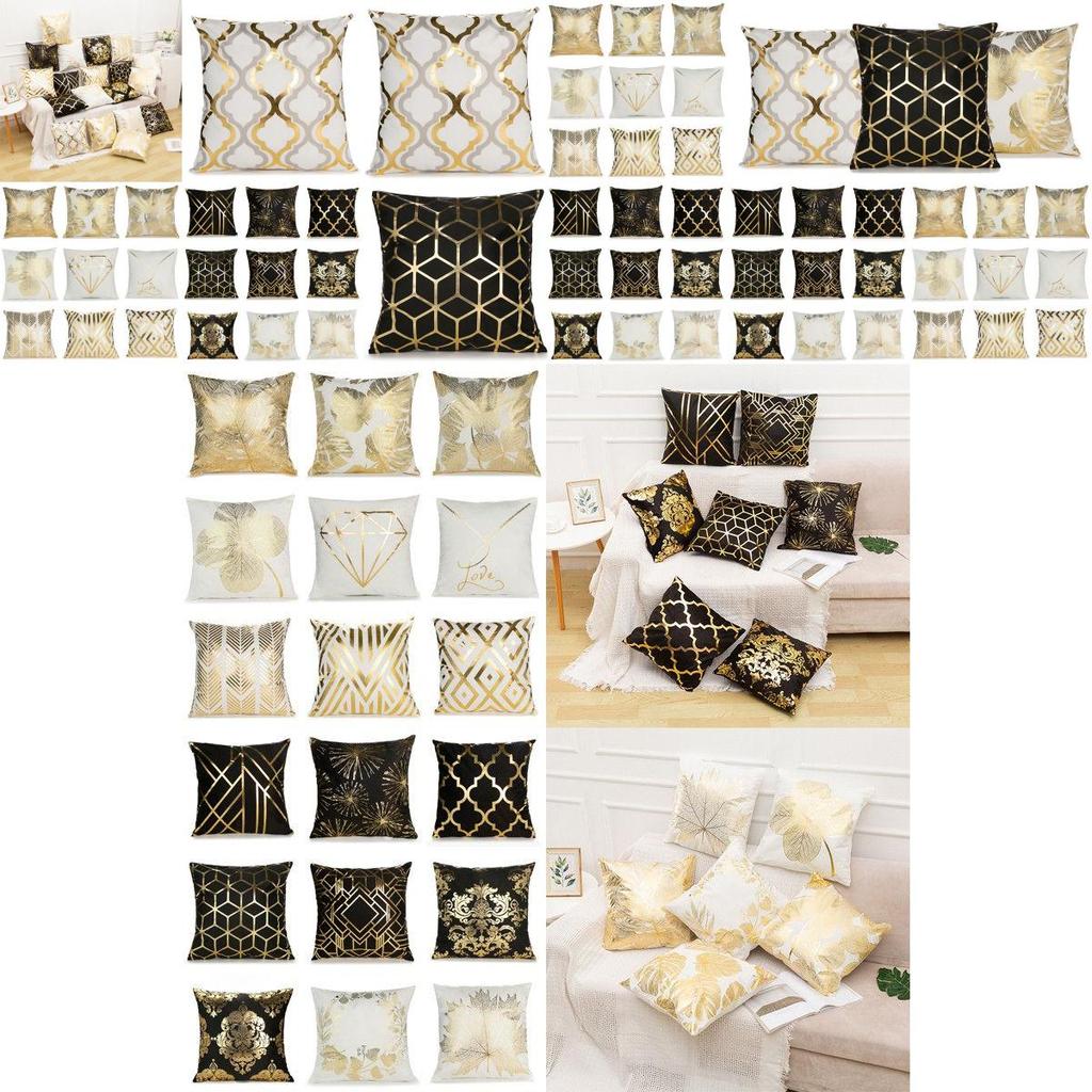 Premium Single Side Printed Bronzing Geometric Cushion Cover Perfect For Sofa And Bed Decor