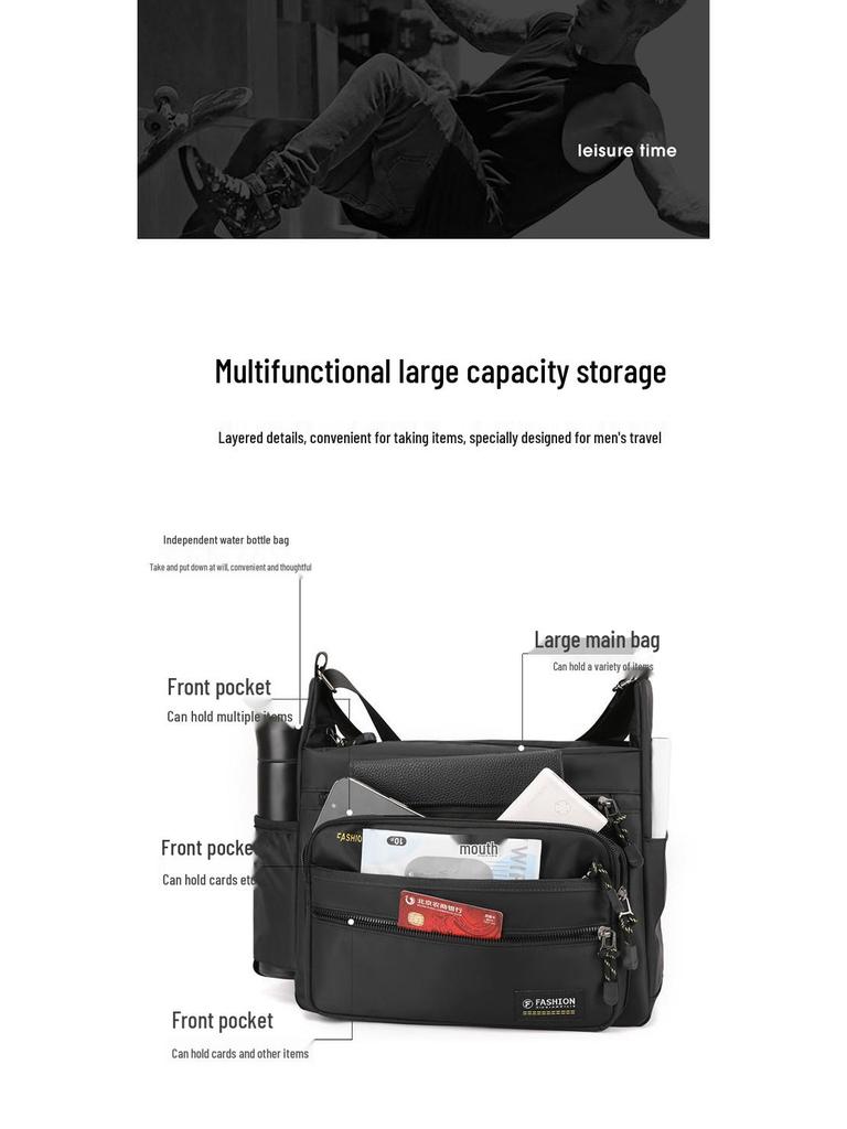 Korean Style Men's Oxford Cloth Shoulder Bag - Large Capacity, Five-Layer Zipper, Crossbody Backpack