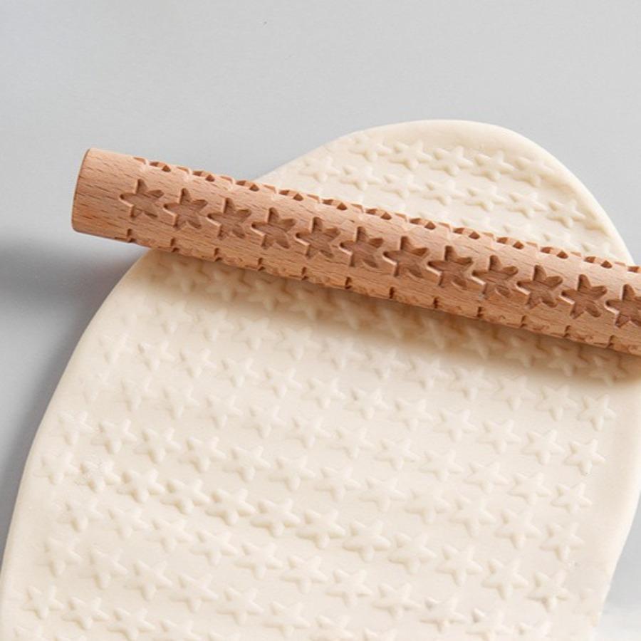 1PC Solid Wood Clay Clay Tools - Wooden Rolling Pin, Clay Press Stick, Printing Stick, Large Area Embossing Mold